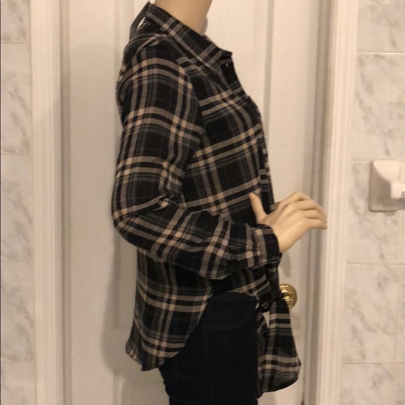 BLACK & BROWN CHECKERED FLANNEL BUTTON DOWN TOP - Picture 5 of 7